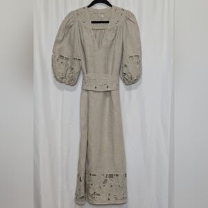 Zimmermann Tan 3/4 Sleeve Linen Sundress With Belt Sz Medium (1)